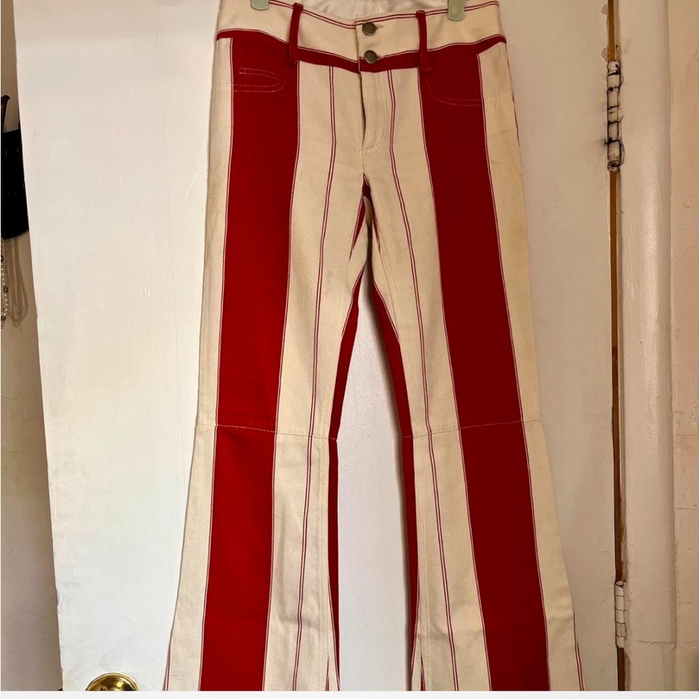 Alice + Olivia Rust and Cream Striped Trousers